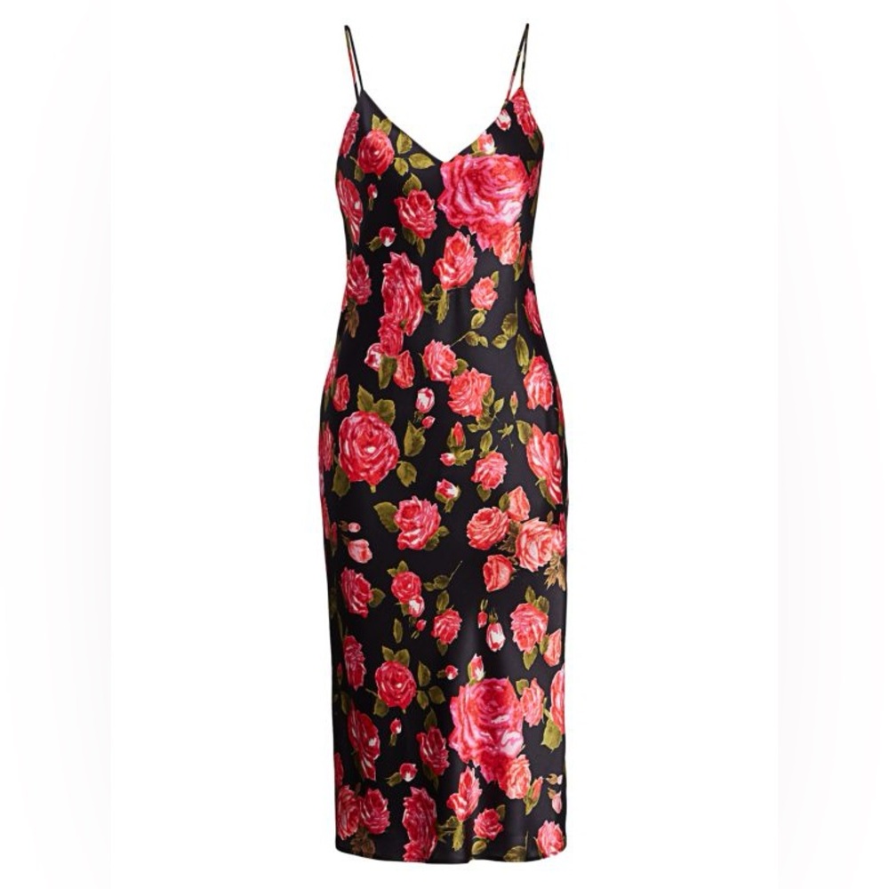L'AGENCE Jodie Floral Silk Slip Dress in Black Rosewood